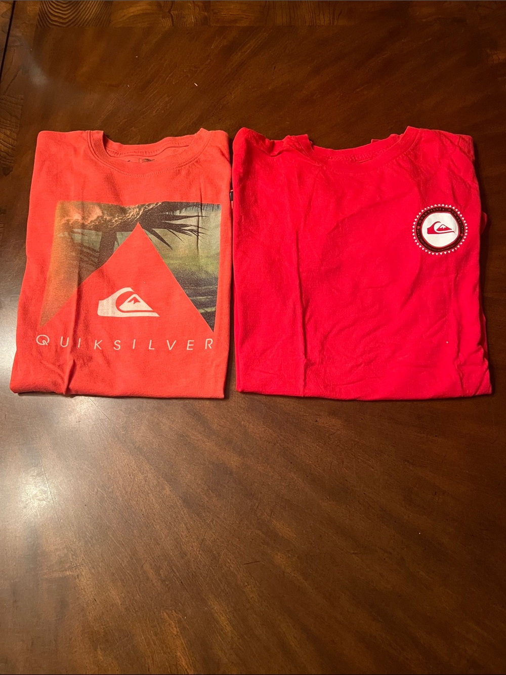 Bundle of 2- Quiksilver Boys' Red & Coral Graphic Short Sleeve Tees